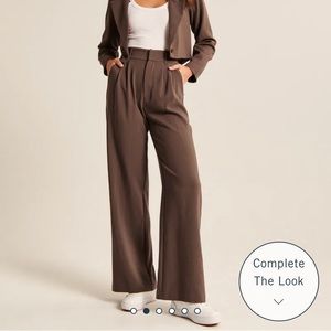 Abercrombie Sloan Wide Leg Tailored Pants in Brown Medium Long